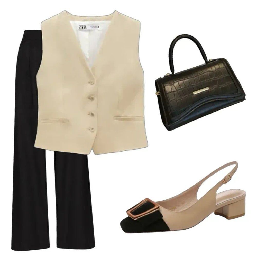 Nude Black Gold Minimalist Block Heels Squared Toe Dress Slingback Shoes
